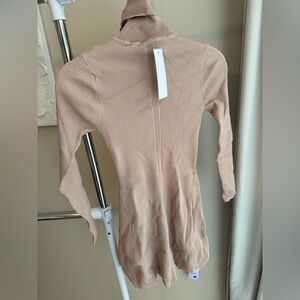 Elegant Ribbed Long Sleeve Turtle Neck Dress